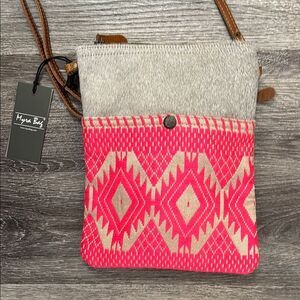 Myra Bag Pink and Tan with hair Women's Crossbody Bag